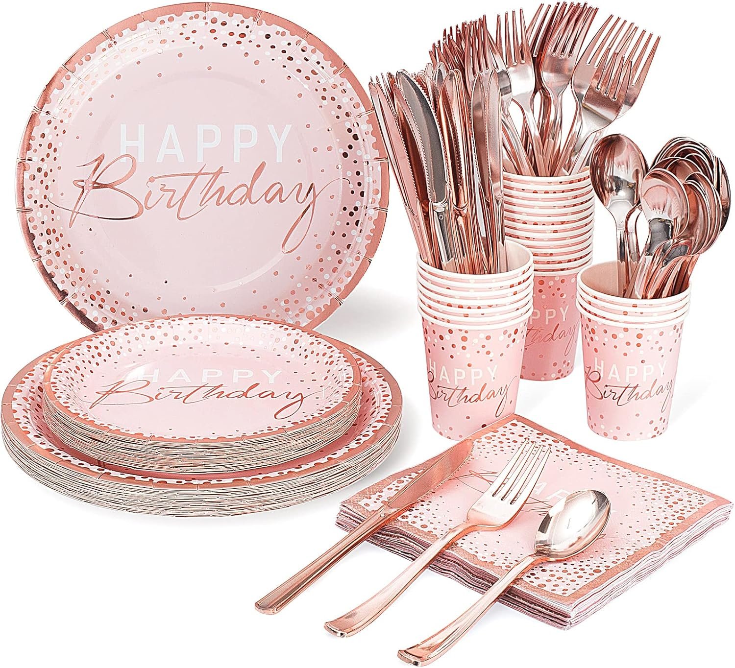 Celebrate in Style: 175PCS Rose Gold Birthday Tableware Set for 25 Guests!