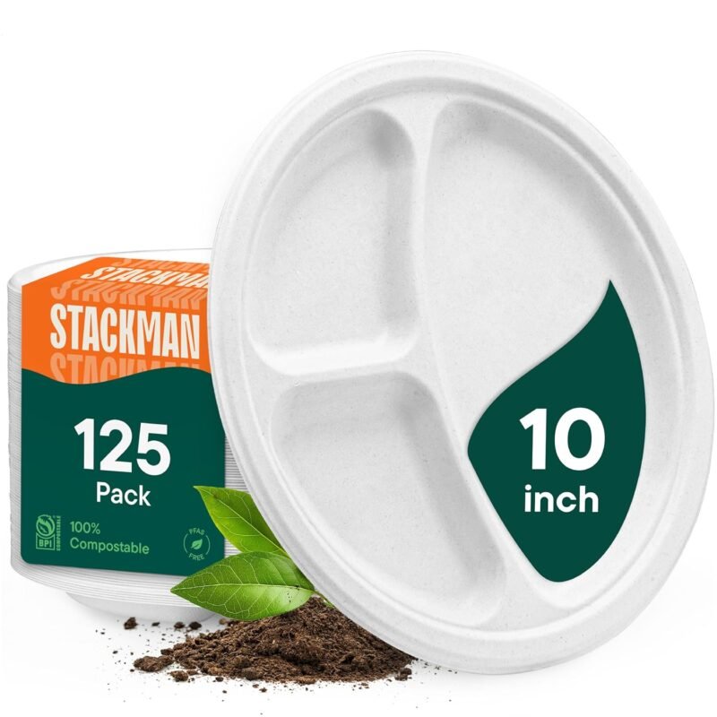 Eco-Friendly Dining: Review of 100% Compostable 3-Compartment Disposable Plates