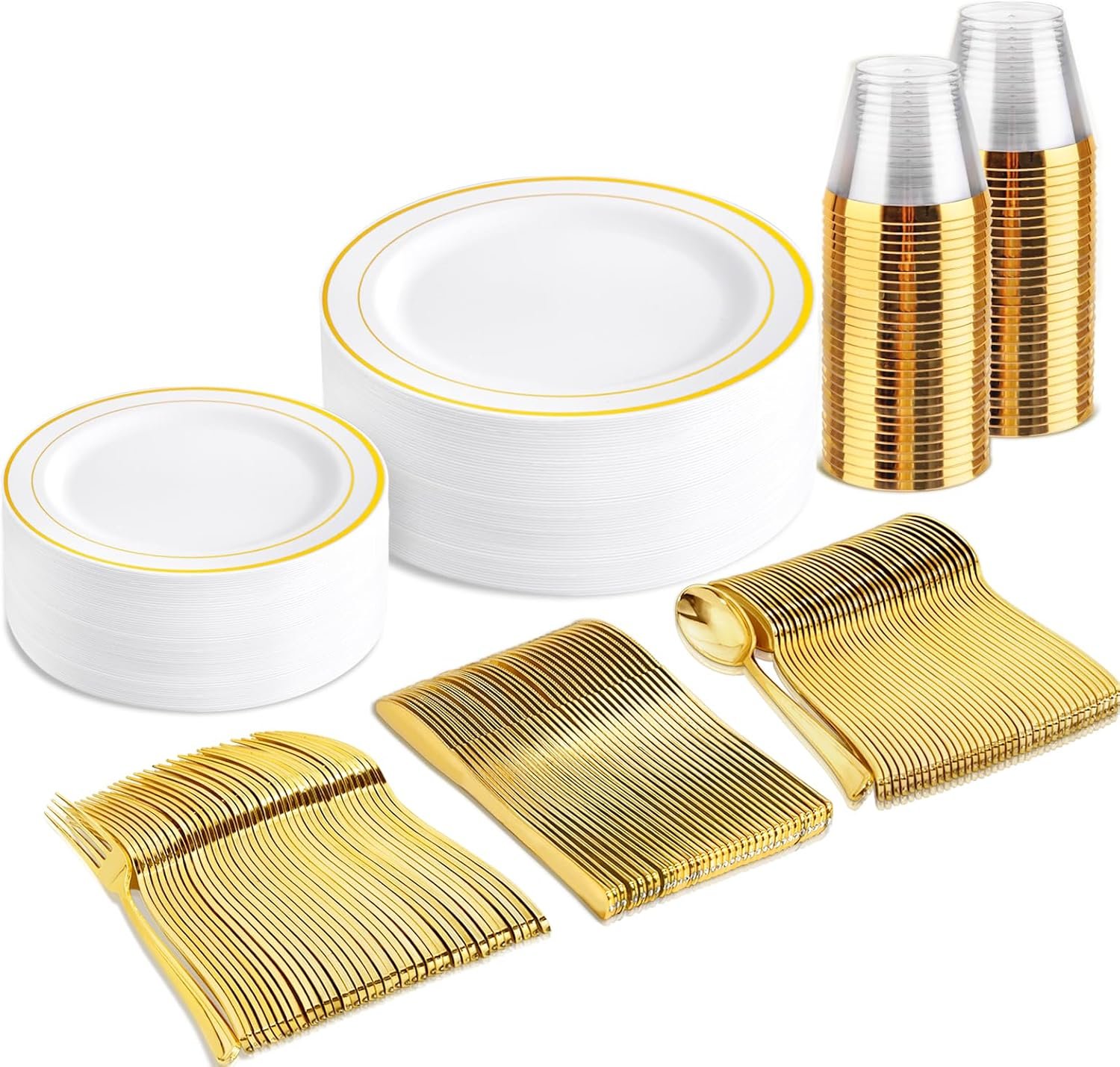 Effortless Elegance: bUCLA's 150PCS Gold Plastic Dinnerware Set Review for Your Next Celebration