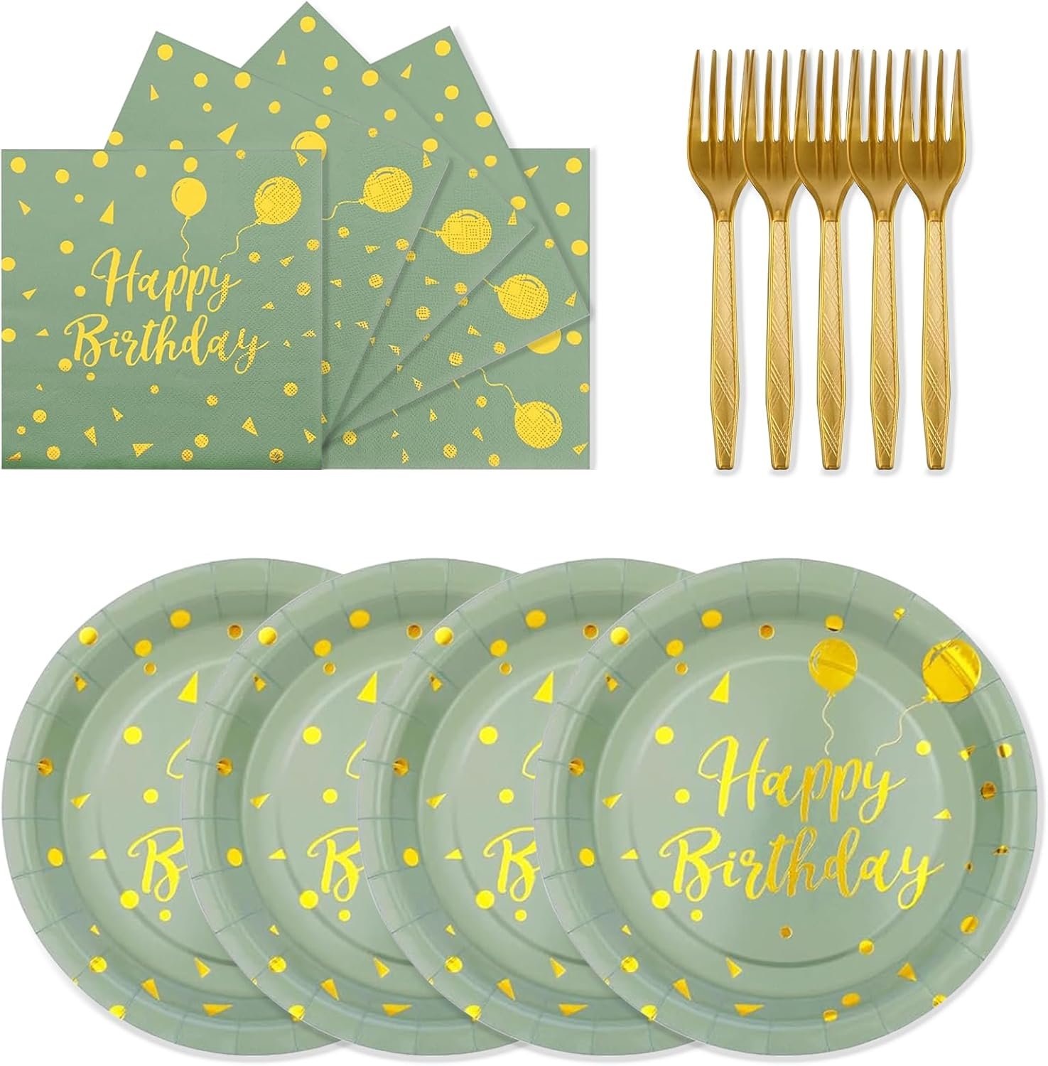 Elevate Your Celebration: 72PCS Sage Green & Gold Birthday Plate Set Review
