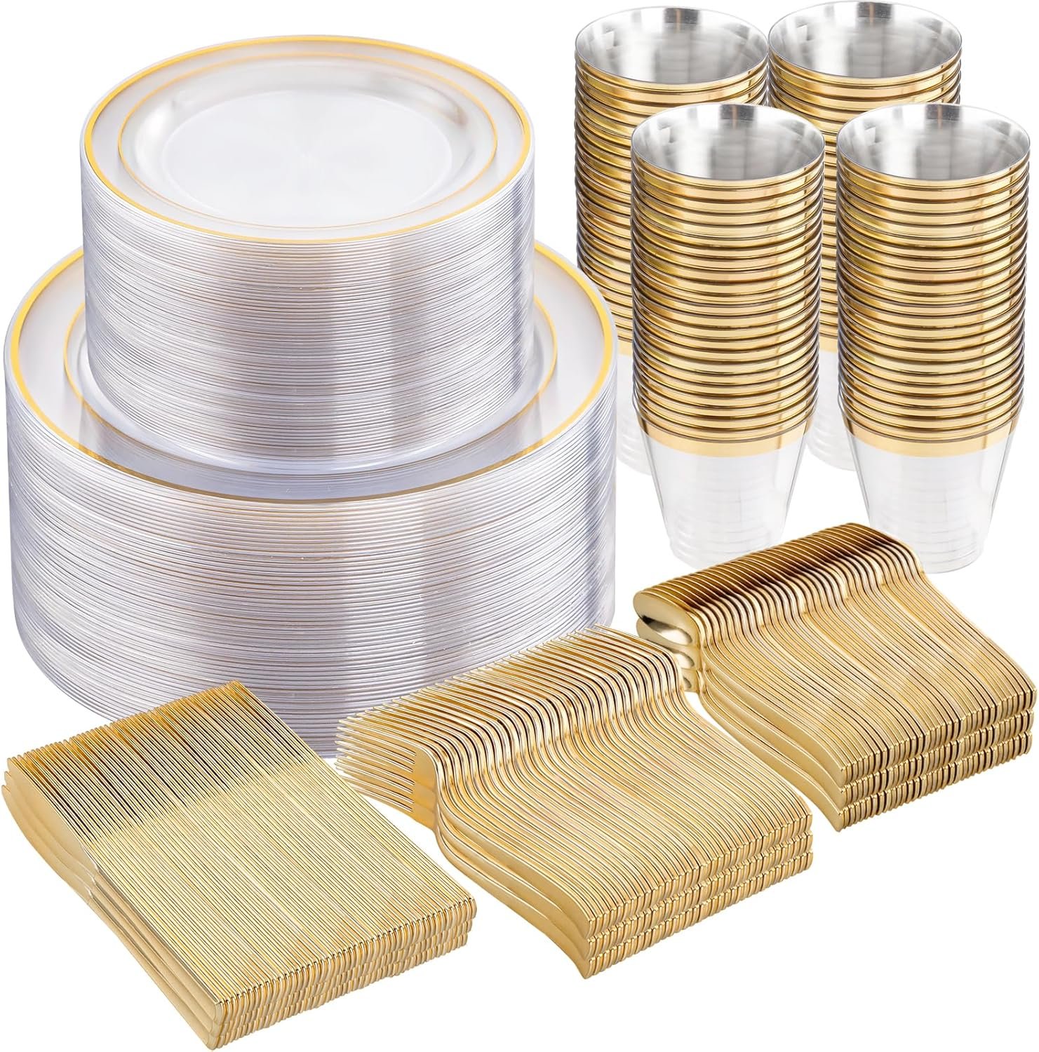 Elevate Your Celebration: A Review of the WELLIFE 600pc Gold Trim Plastic Dinnerware Set