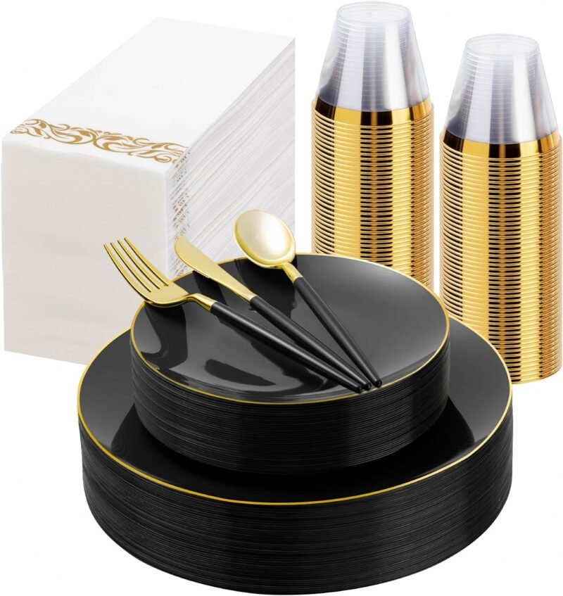 Elevate Your Event: 175-Piece Black Gold Dinnerware Set Review