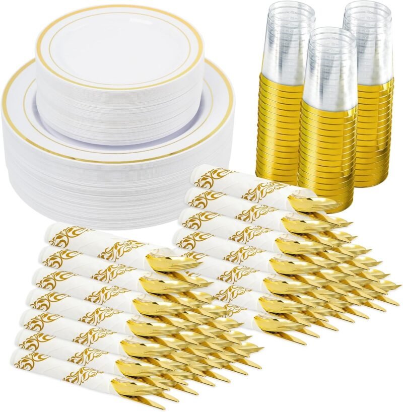 Elevate Your Event: 350-Piece Gold Disposable Dinnerware Set for Effortless Elegance