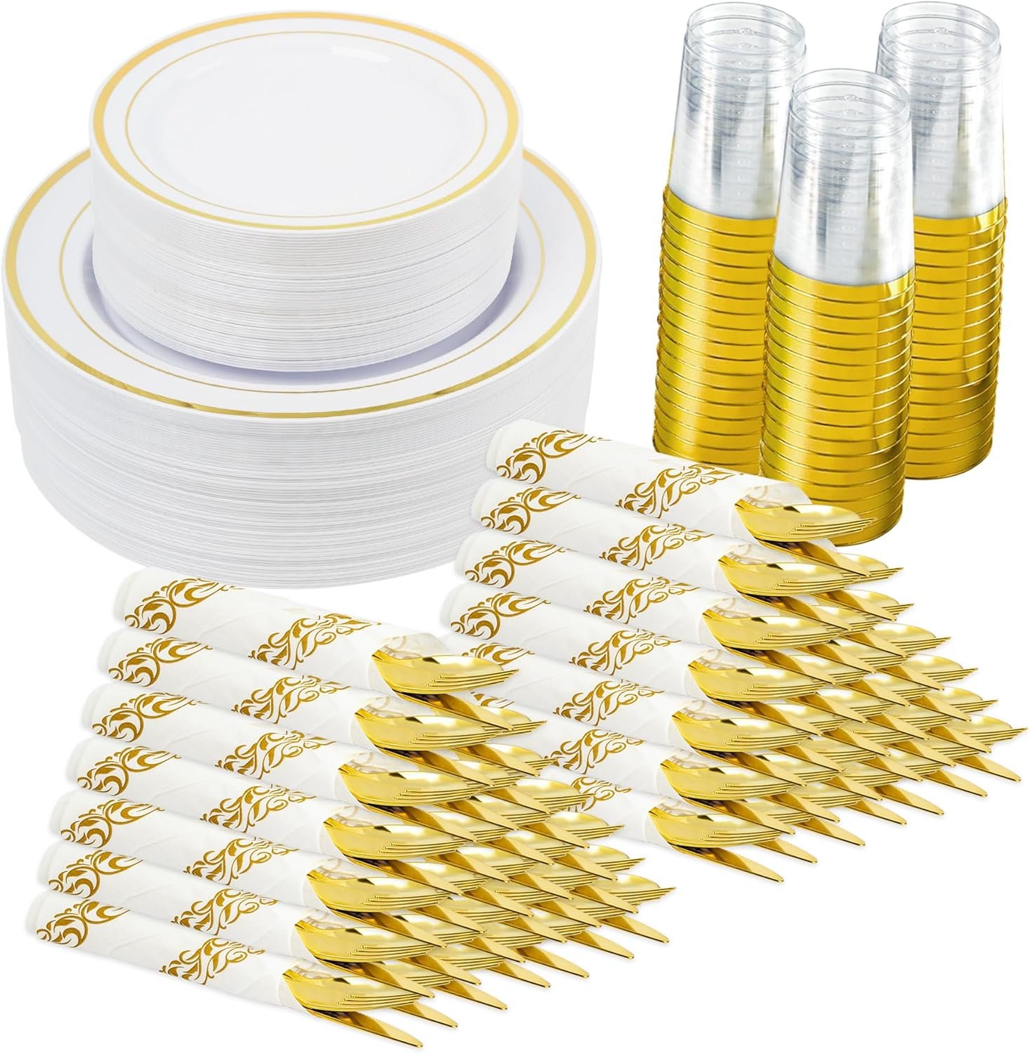 Elevate Your Event: 350-Piece Gold Disposable Dinnerware Set for Effortless Elegance