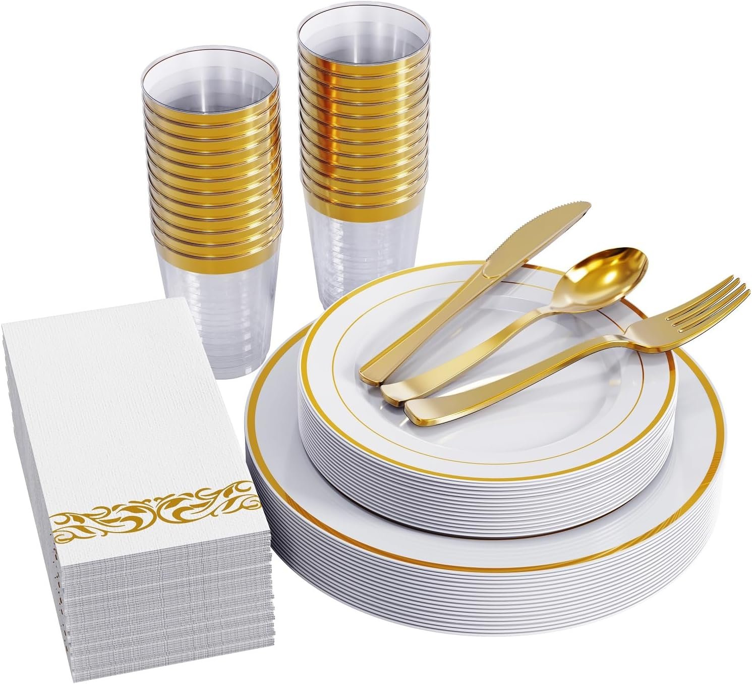Elevate Your Event: FOCUSLINE 175 Count Gold Dinnerware Set Review