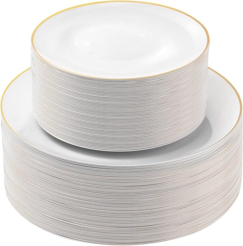 Elevate Your Event: Review of 100 Disposable White Gold Trim Plates