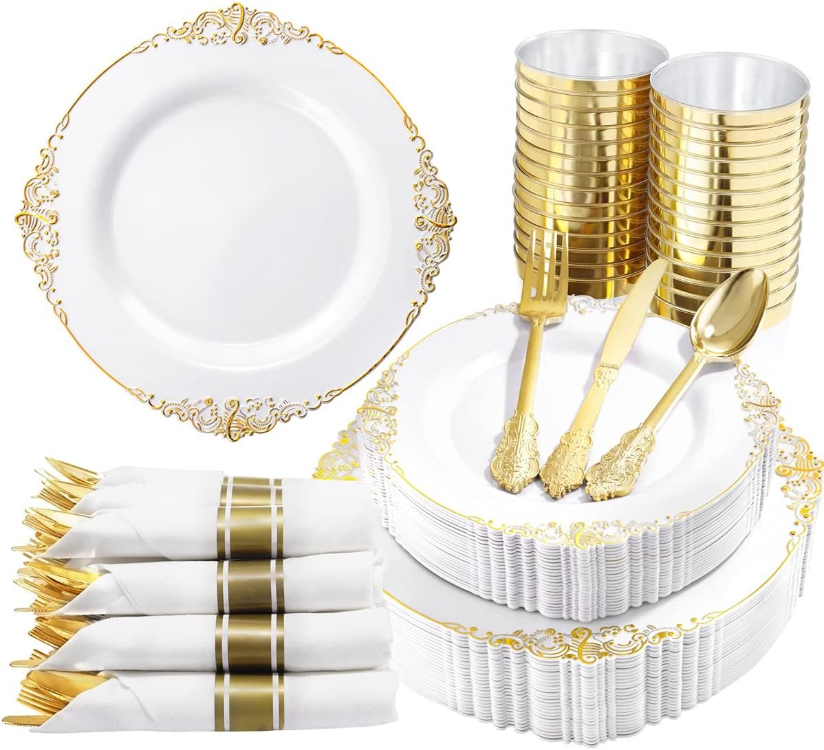 Elevate Your Event: The Ultimate Nervure 350PCS Gold Plastic Plates Set Review!