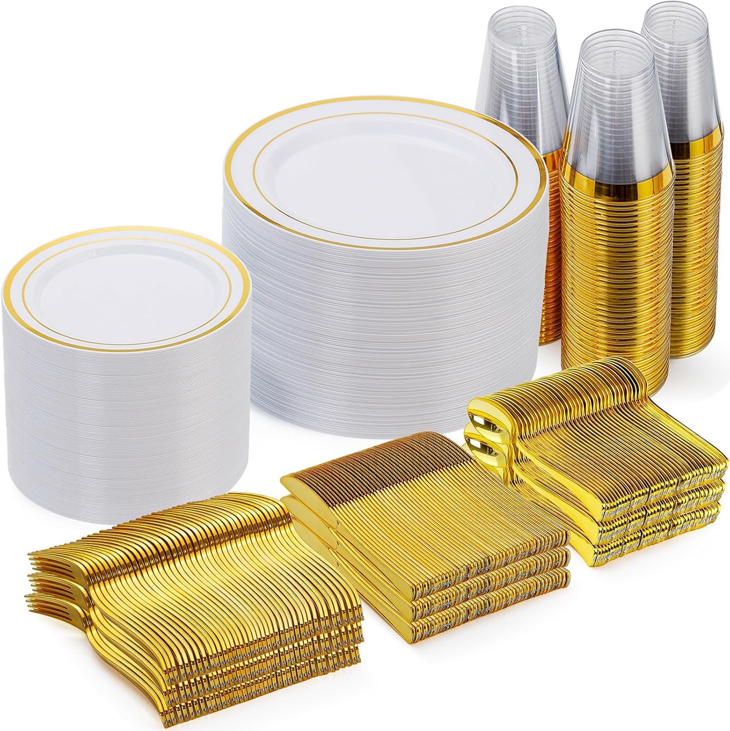 Elevate Your Events with Goodluck's 600-Piece Gold Disposable Dinnerware Set!