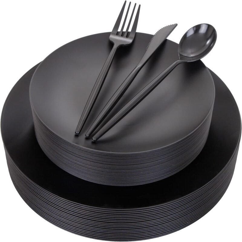 Elevate Your Gatherings with EI 150pcs Premium Black Plastic Plates