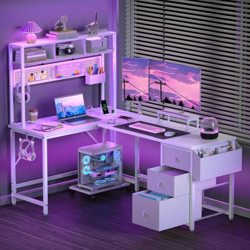 Level Up Your Setup: Review of the L-Shaped Gaming Desk with LED Lights & More!