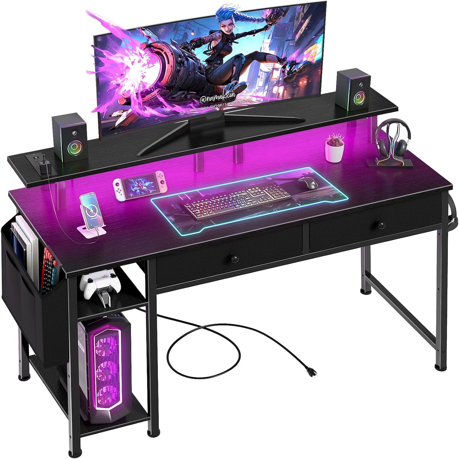 Maximize Your Workspace: Review of the 47-Inch Black Computer Desk with Shelves & RGB Features!