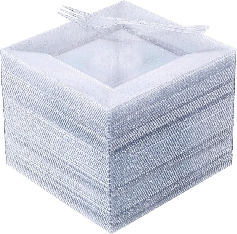Sparkle and Serve: Your Ultimate Guide to DaYammi 100Pcs Silver Glitter Dessert Plates and Forks!