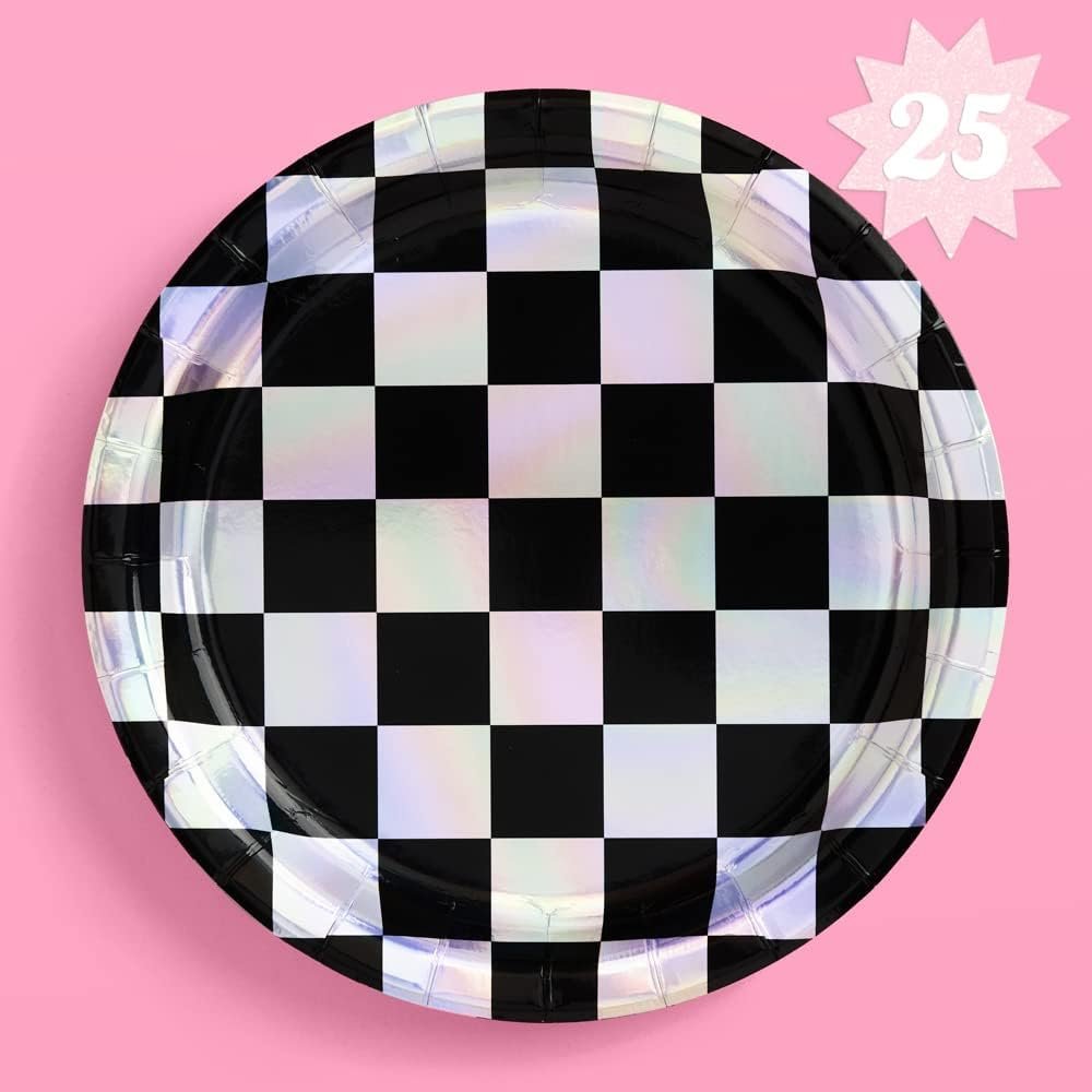 Stylish Celebrations: A Review of xo, Fetti's Black & Iridescent Checker Paper Plates