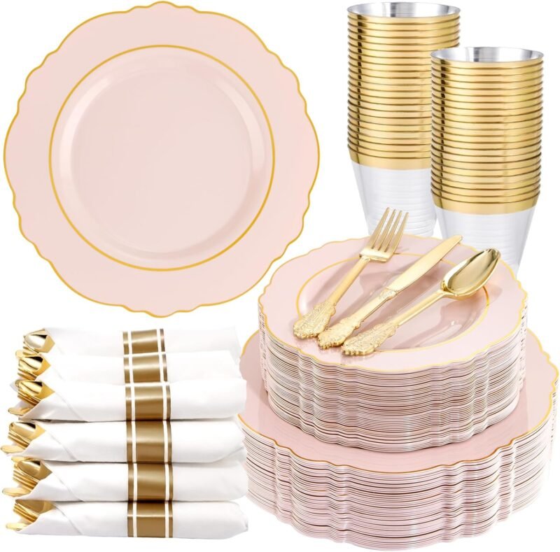 Stylish Celebrations: Review of Liacere's 350PCS Pink and Gold Disposable Plates for Weddings & Special Events