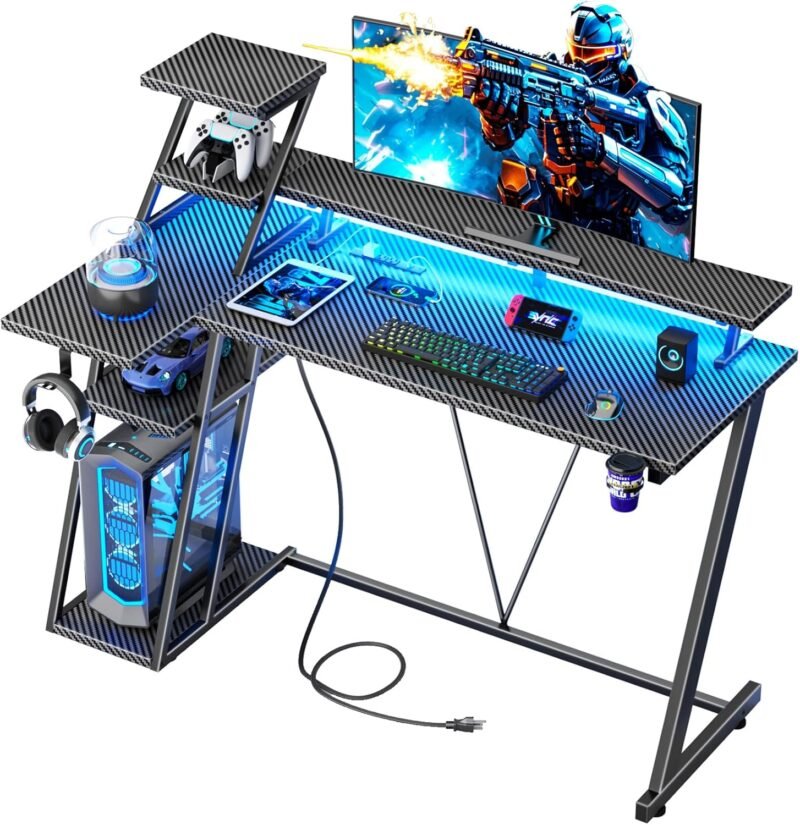 Transform Your Gaming Setup: Review of the 47 Inch L-Shaped Gaming Desk with LED Lights