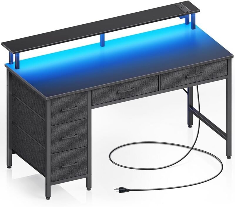 Transform Your Workspace: Review of the Seventable 39-Inch Computer Desk with LED & Power Outlets