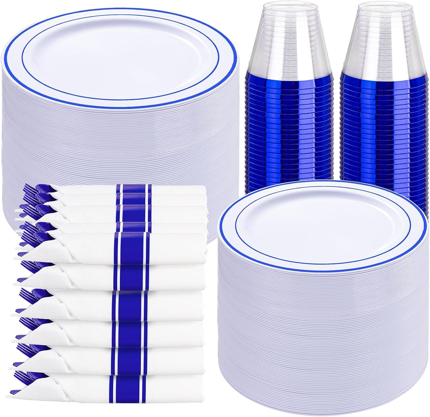 Ultimate Party Ready: WELLIFE 350 Pcs Blue Plastic Plates & More for 50 Guests!