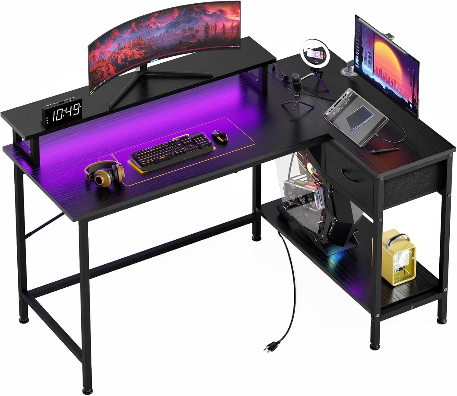 Unleash Your Gaming Setup: Review of the Fixwal L-Shaped Gaming Desk with LED Lights & Power Outlets