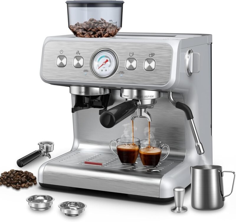 Brew Barista-Quality Coffee at Home: A Review of the 15 Bar Espresso Machine with Built-in Grinder