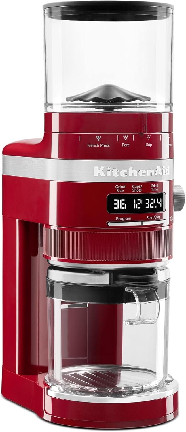 Elevate Your Brew: KitchenAid Burr Coffee Grinder Review in Vibrant Empire Red