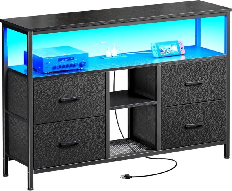 Elevate Your Entertainment: Huuger TV Stand with Power Outlets & LED Lights Review