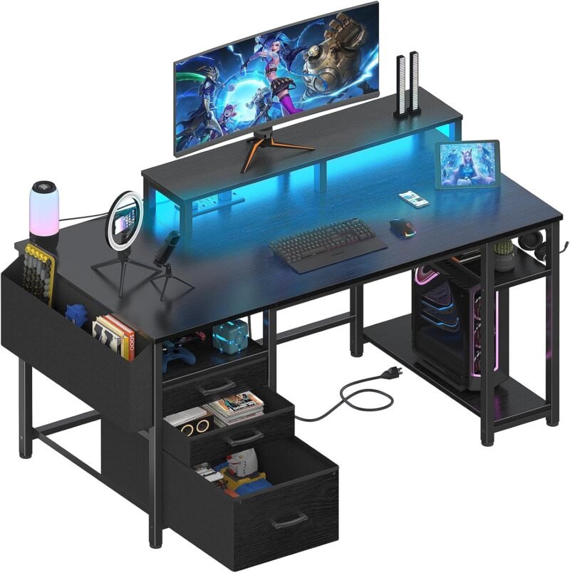 Elevate Your Game: Lufeiya 55-Inch Gaming Desk with LED Lights & Power Outlets Review