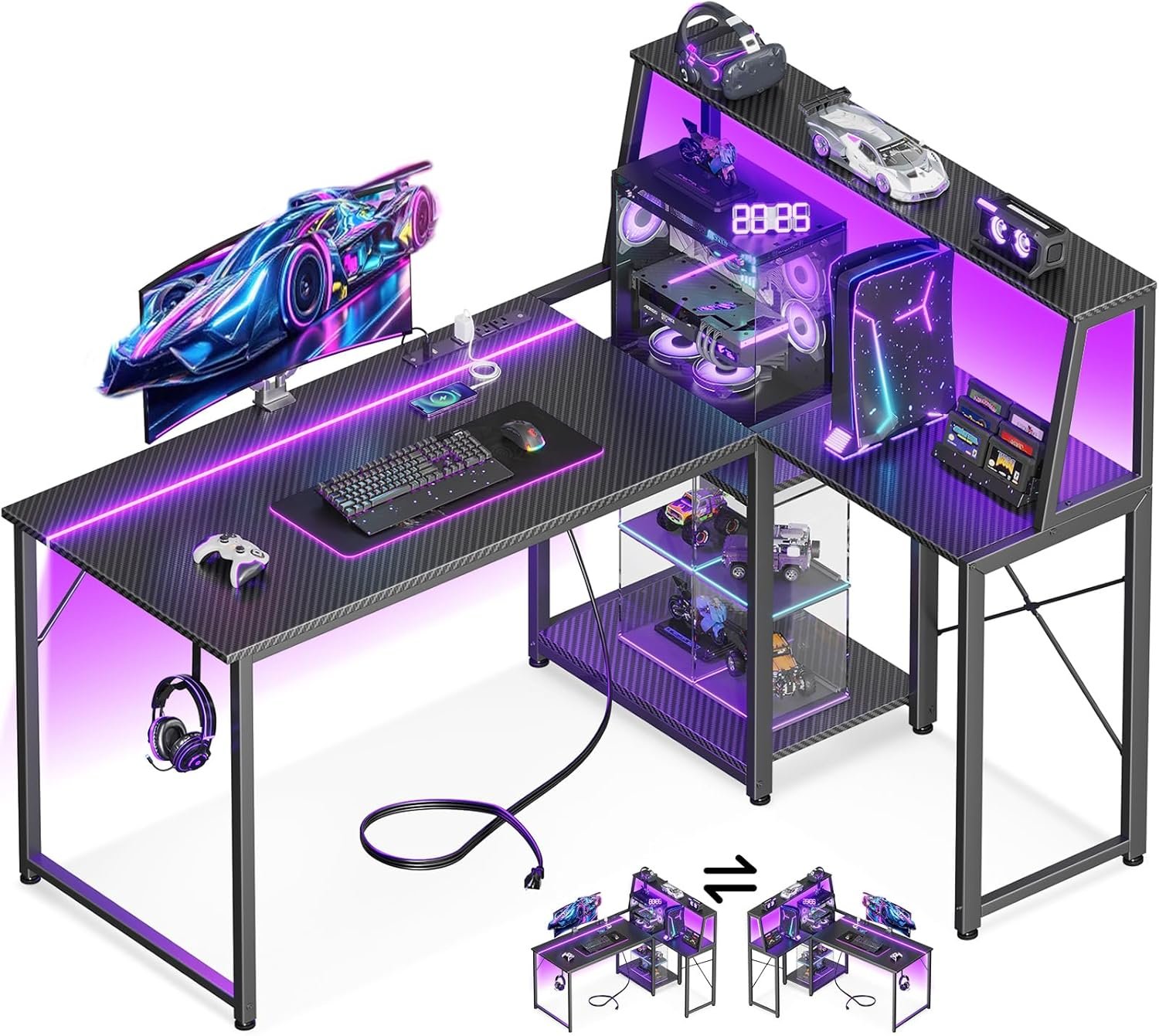 Elevate Your Gaming Setup: MOTPK L Shaped Desk with LED Lights & Power Outlet Review