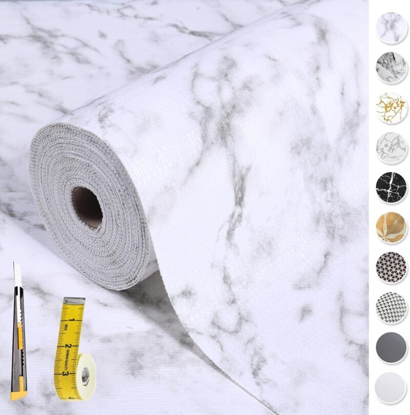 Elevate Your Kitchen with Non-Slip White Marble Drawer & Shelf Liners!