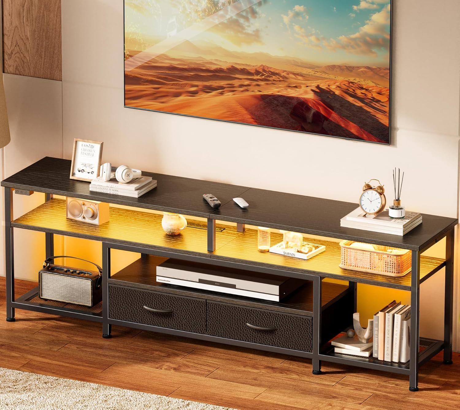 Elevate Your Living Room: Review of the Huuger TV Stand with LED Lights and Power Outlets