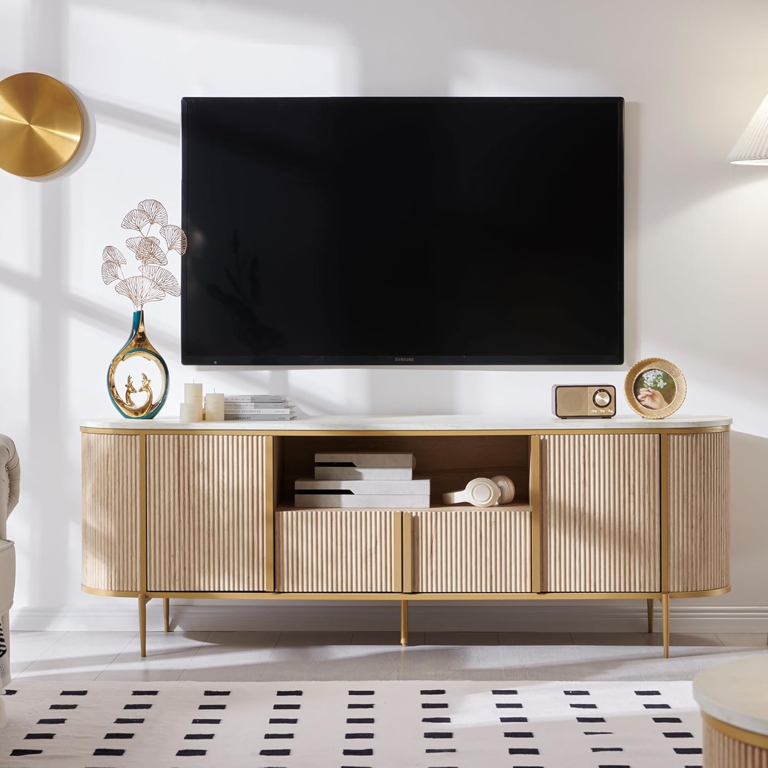 Elevate Your Living Room with the OKD Luxury 70" Fluted TV Stand: Stylish & Functional!