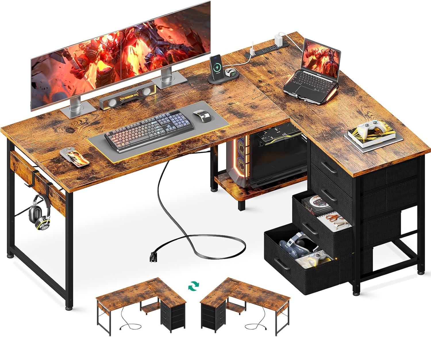 Elevate Your Workspace: Review of the Casaottima L Shaped Desk with Storage and Power Outlets