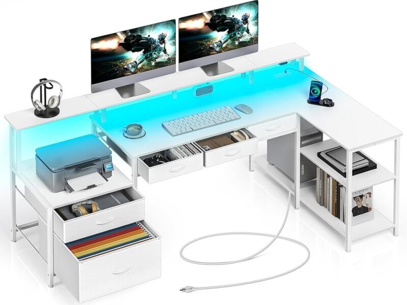 Elevate Your Workspace: Review of the Seventable L Shaped Desk with LED Lights & Power Outlet