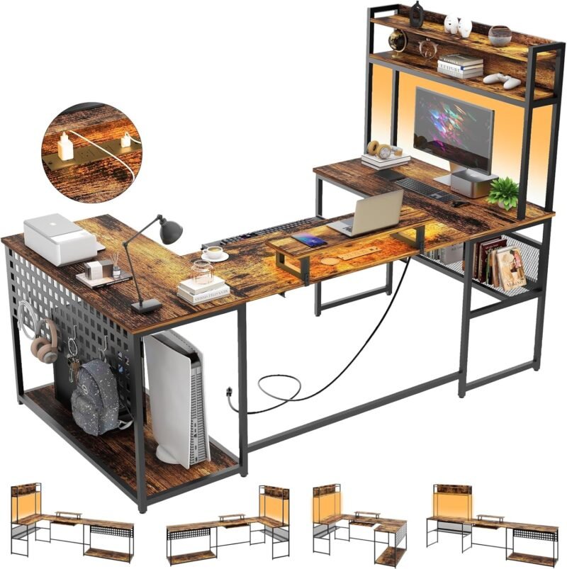 Elevate Your Workspace: Review of the U Shaped Desk with Power Outlet and LED Lights
