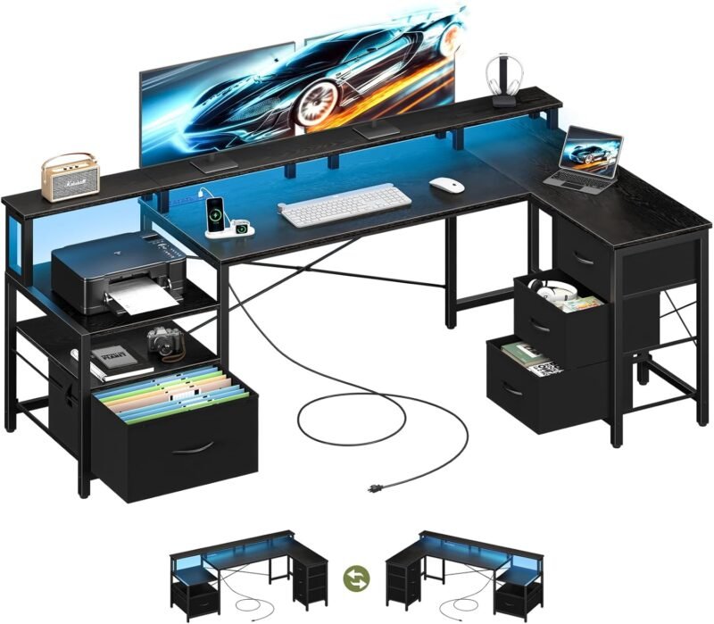Elevate Your Workspace: Review of the Yoobure L Shaped Desk with LED Lights & Storage!