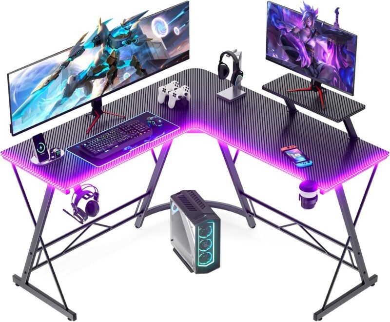 Level Up Your Gaming Setup: Mr IRONSTONE L-Shaped Desk Review with LED Lights!