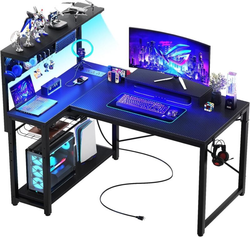 Level Up Your Gaming Setup: Review of the Homieasy 43-Inch L-Shaped Desk with LED Light & Power Outlets