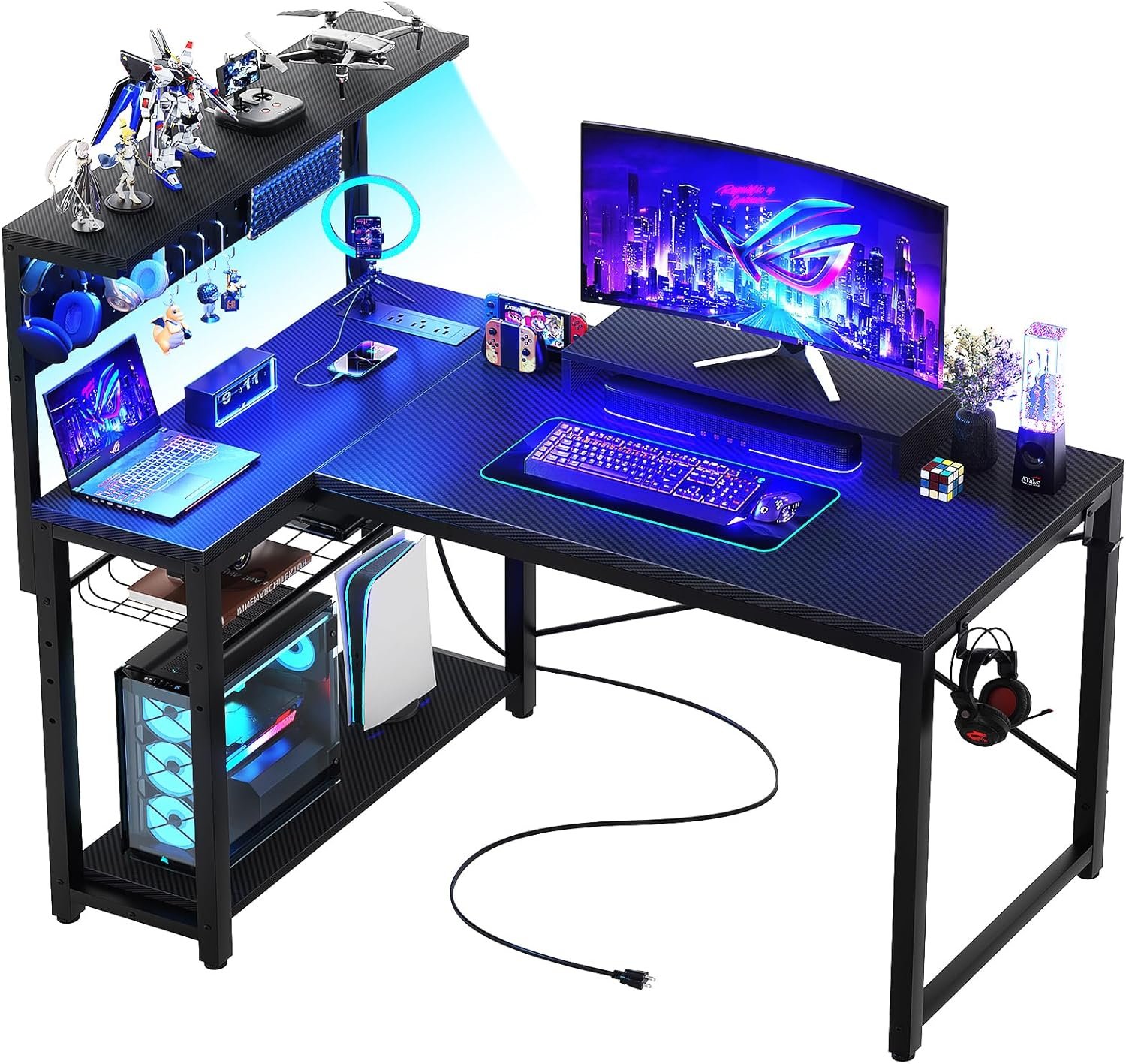 Level Up Your Gaming Setup: Review of the Homieasy 43-Inch L-Shaped Desk with LED Light & Power Outlets
