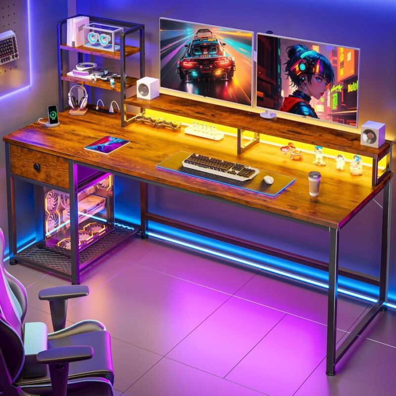 Level Up Your Setup: Review of the EnHomee 55" Gaming Desk with LED Lights
