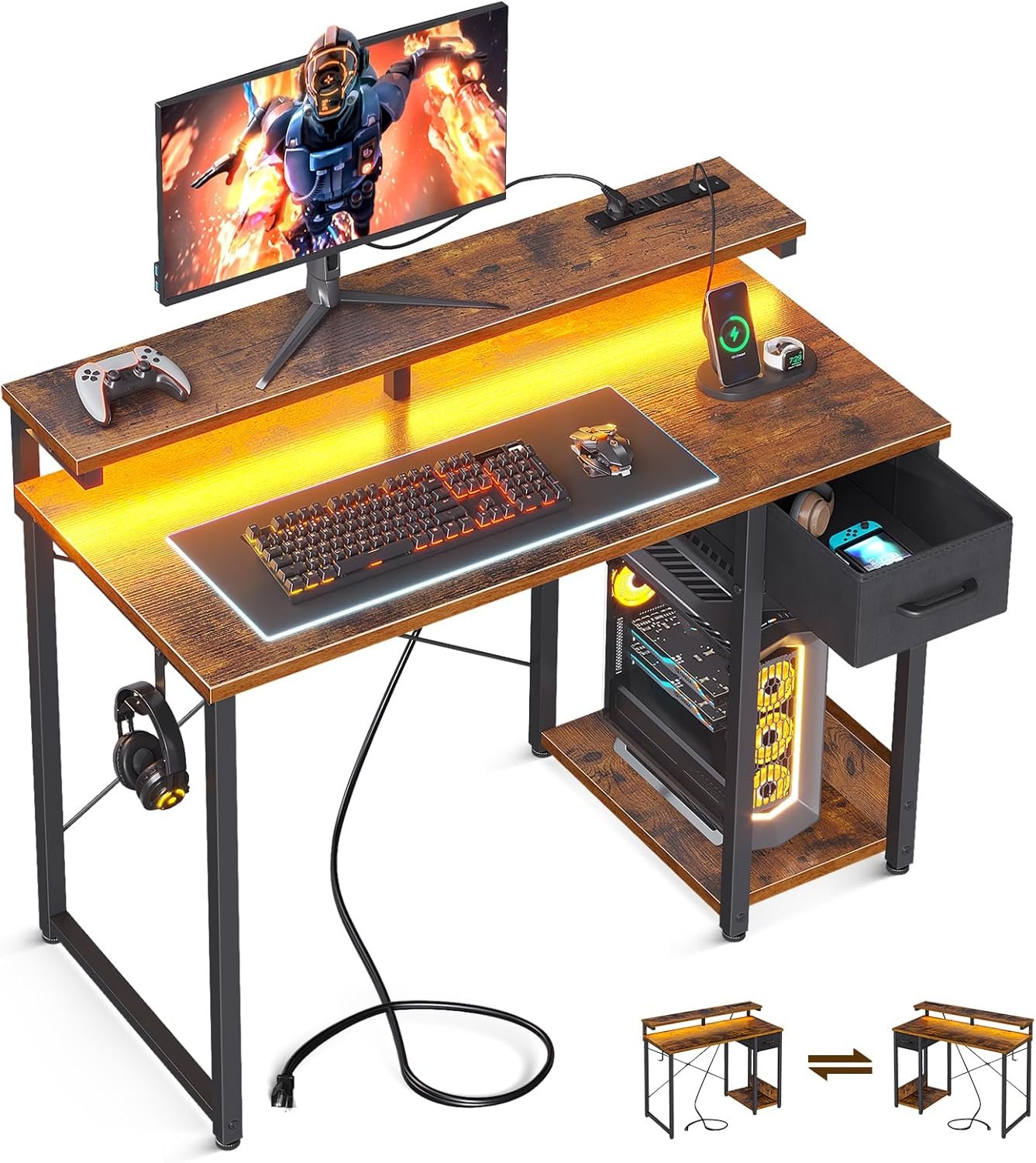 Level Up Your Workspace: AODK Gaming Desk Review with LED Lights & Power Outlet