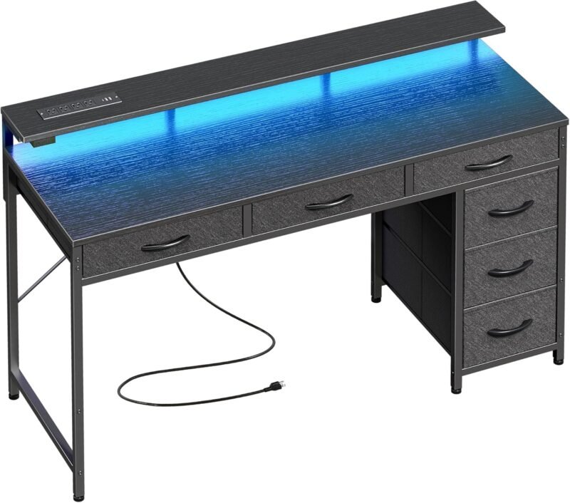 Level Up Your Workspace: Huuger Gaming Desk Review with LED Lights & Storage!