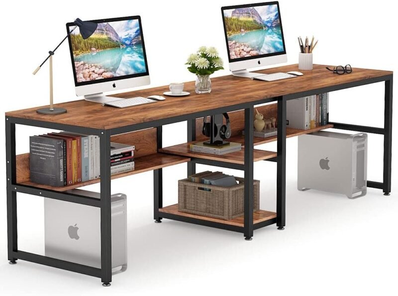 Maximize Productivity: Review of the Tribesigns Rustic Double Desk with Bookshelf