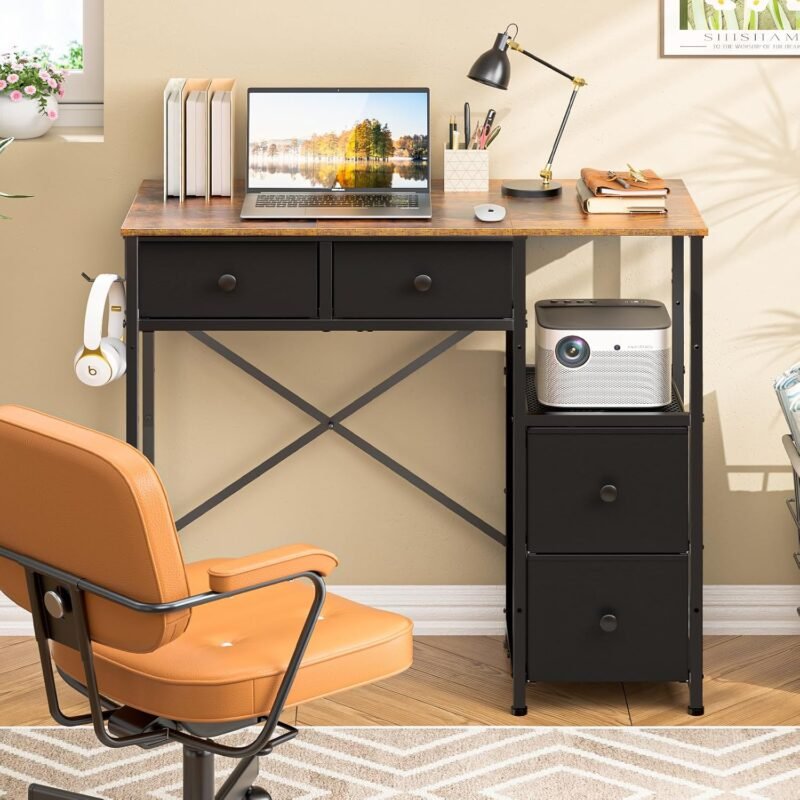Maximize Small Spaces: The Perfect Rustic Brown Desk with Drawers for Your Home Office