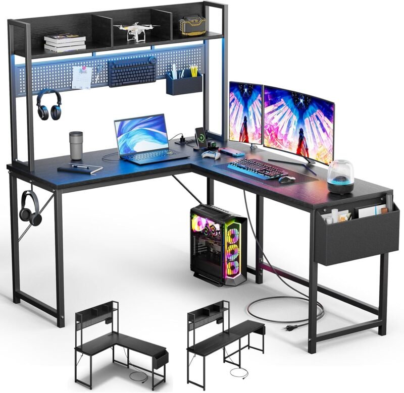 Maximize Your Gaming Setup: Review of the 94.5'' L Shaped Desk with Power Outlet & LED Strip