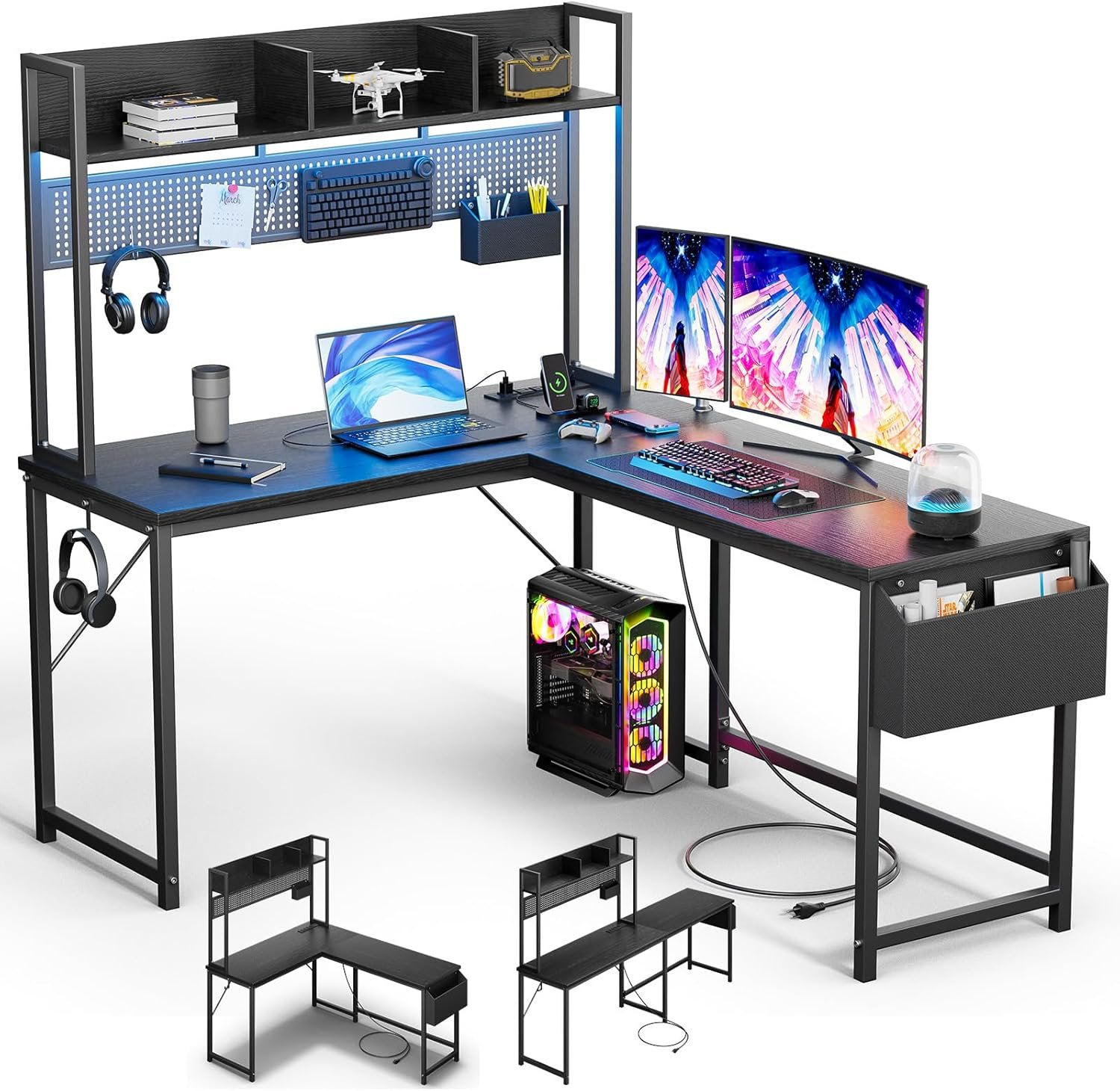 Maximize Your Gaming Setup: Review of the 94.5'' L Shaped Desk with Power Outlet & LED Strip