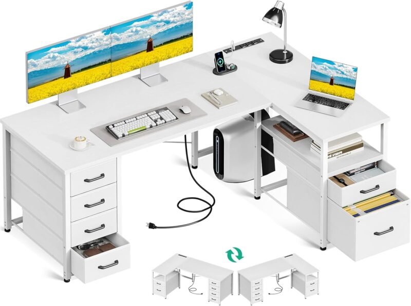 Maximize Your Space: Coleshome L Shaped Desk with Power Outlet & Storage Solutions