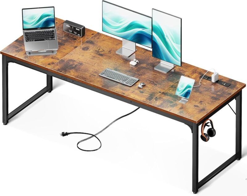 Revamp Your Workspace: Coleshome 71 Inch Rustic Brown Computer Desk with USB Ports Review