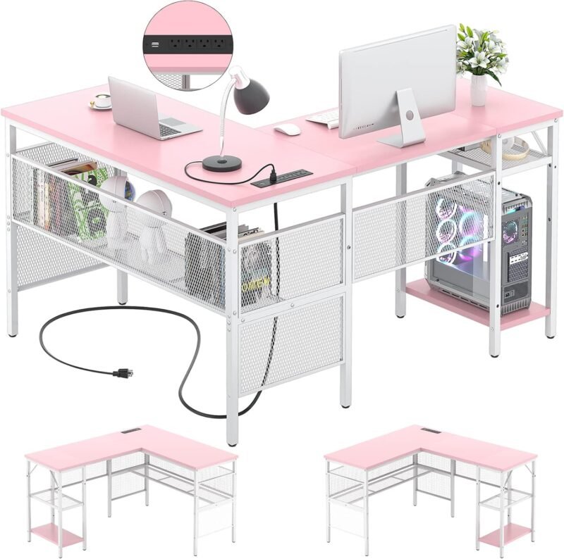 Revamp Your Workspace: Unikito L-Shaped Desk with Power & USB Charging!