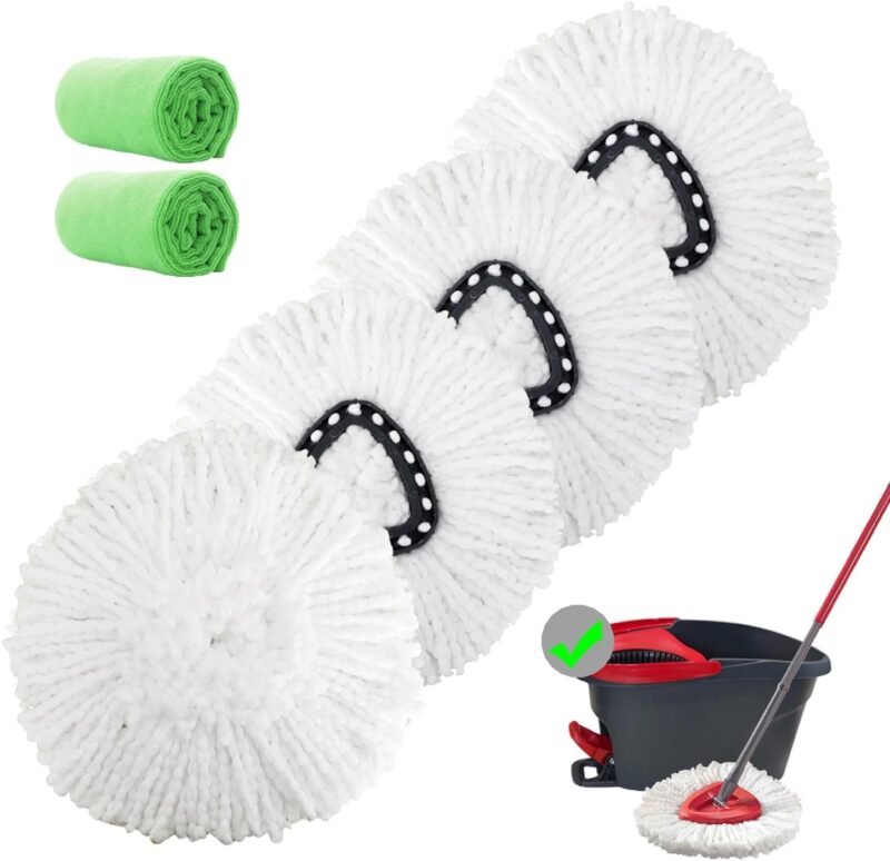 Revitalize Your Cleaning: 4 Pack Spin Mop Replacement Heads & Extra Cloths Review!