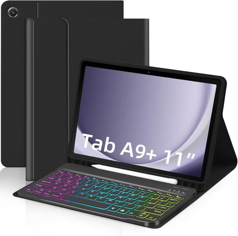 Transform Your Galaxy Tab A9 Plus: Review of the Ultimate Magnetic Case with Rainbow Backlit Keyboard!