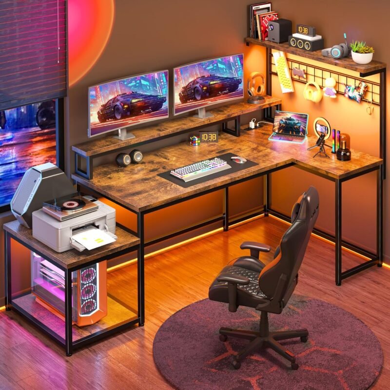 Transform Your Gaming Space: Review of the EnHomee L Shaped Desk with LED and Shelves
